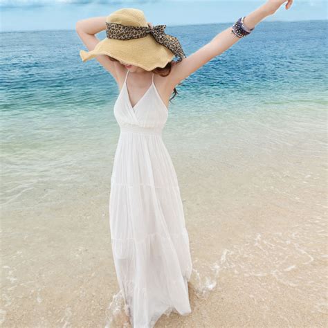 New Brand Summer Dress Female Beach Long Dress White Beach Full Dress