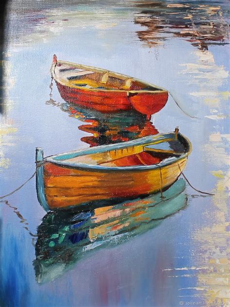 Handmade Oil Painting Boats No №2 Impressionism 30h40cm Canvas