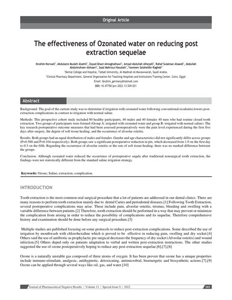 Pdf The Effectiveness Of Ozonated Water On Reducing Post Extraction