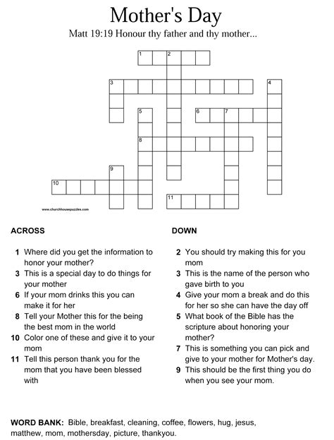 Gambar Mother Day Crossword Puzzle Print Preview Christian Coloring