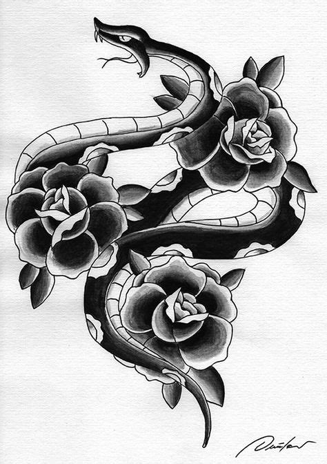 Snake Rose Tattoo Drawing ~ Blackwork Forearm Boconcwasupt