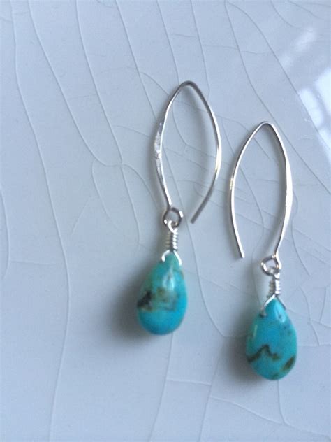 Turquoise Pear Briolette Drop And Sterling Silver Earrings Etsy