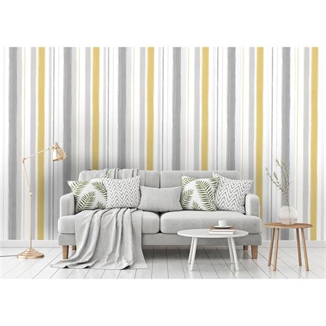 Holden Décor Statement Talbot Grey And Yellow Striped Smooth Wallpaper In