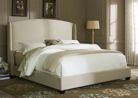 Natural Linen Winged Upholstered Bed