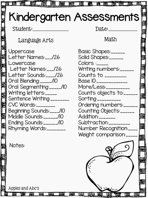 Kindergarten Report Card Assessments Apples And Abcs