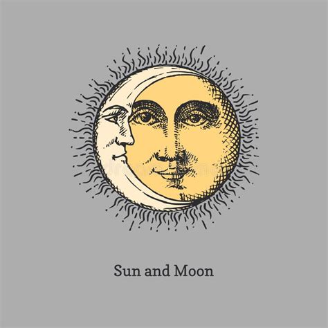 Sun And Moon Hand Drawn In Engraving Style Stock Vector