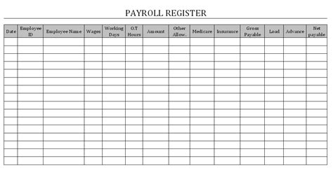 Free Printable Payroll Register Template Printable Templates