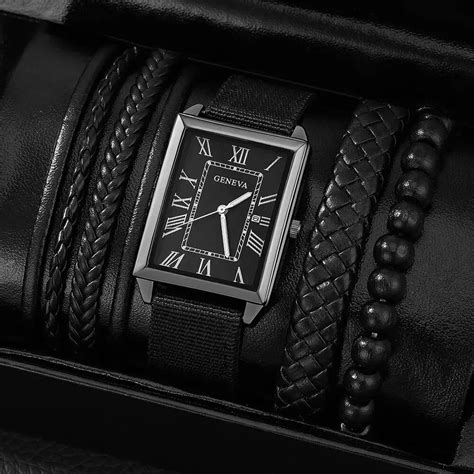 4pcs Set Fashion Mens Bracelet Watches For Men Retro Calendar Quartz