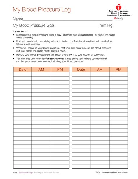 Printable Blood Pressure Log Sheet Aceplm