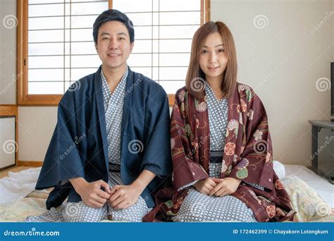 Couple In Love Wearing Tradditional Yukata Stock Image Image Of Hair