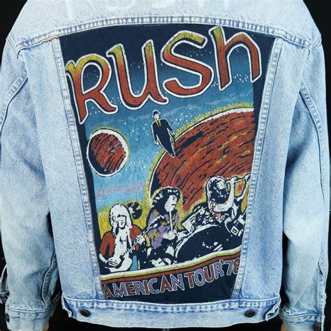 Rush Band Levis Denim Jacket Blue Jean Usa Vtg Concert Tour Distressed