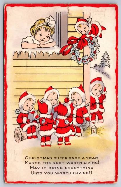 Christmas~nimble Nick Carolers Sing For Girl~window~red Edge~1910