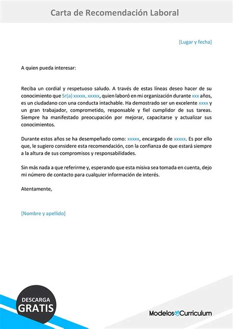 Ejemplos De Modelos De Carta De Recomendación Laboral Carta Poder