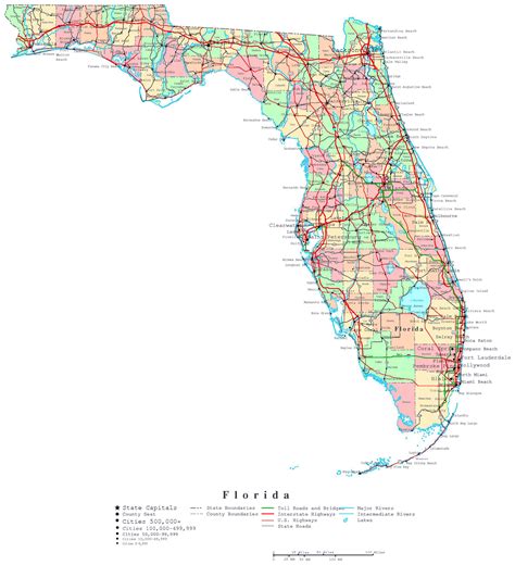 Large Detailed Administrative Map Of Florida State With Roads Highways