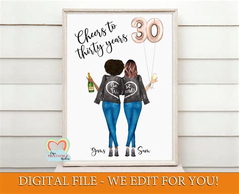 Best Friend 30th Birthday Print Diy Cheers To 30 Years Etsy