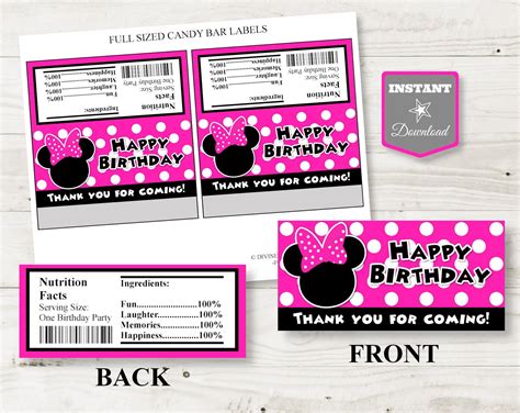 Instant Download Hot Pink Mouse Printable Full Sized Candy Bar Etsy