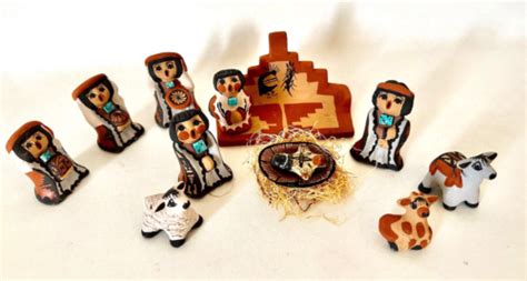 Nativity Set By Jemez Pueblo Artist Caroline Sando Native American