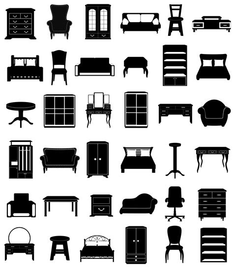 Set Icons Furniture Black Silhouette Outline Vector Illustration 516336