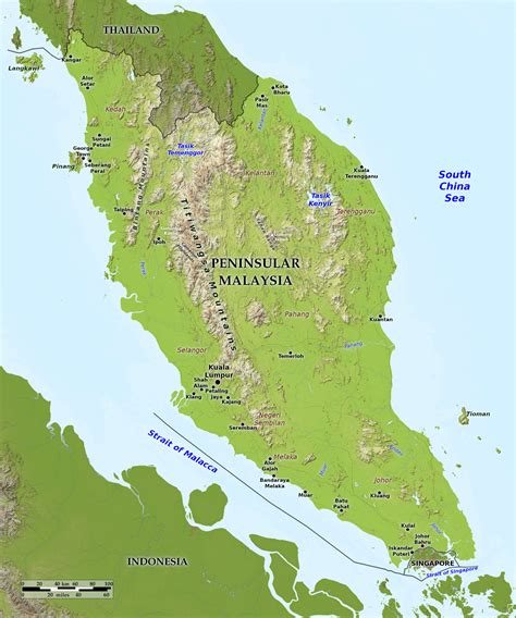 Blue Green Atlas Free Relief Map Of Peninsula Malaysia