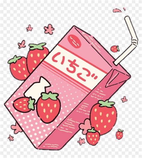Aesthetic Kawaii Milk Strawberry Pastel Pink Strawberries And