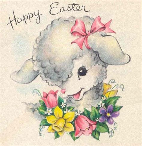 Vintage Easter Lamb And Flowers Easters On Its Way Pinterest