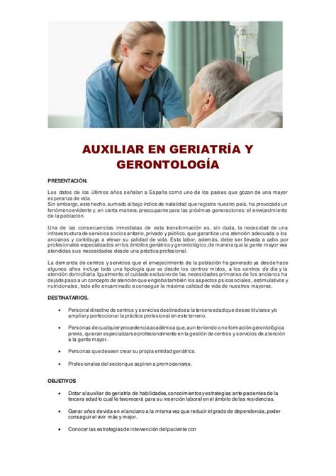 auxiliar en geriatría y gerontología