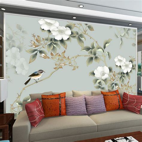Murals Custom Any Size Hand Painted Flowers Birds Picture