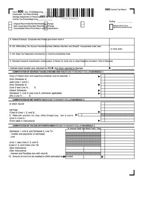 Form 600 Corporation Tax Return 2002 Printable Pdf Download