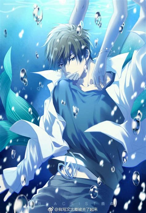 An Anime Character Floating In The Water With Bubbles Around Him And His Hands On His Hips