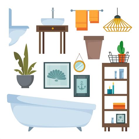 Un Conjunto De Muebles Y Elementos Para Decorar El Interior Del Baño Y