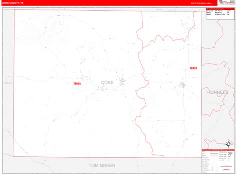 Coke County Tx Zip Code Wall Map Red Line Style By Marketmaps Mapsales
