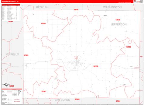 Jefferson County Ia 5 Digit Zip Code Maps Red Line
