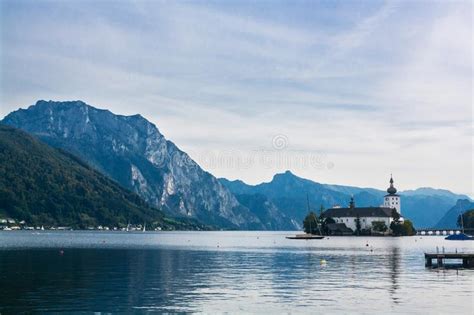 Church On Island On The Lake Traunsee In The Austrian Alps