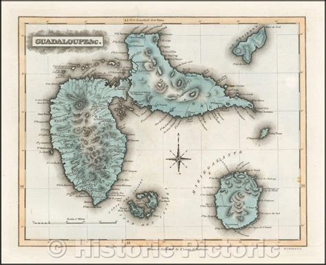 Historic Map Guadalupe Marie Galante Isle Des Saintes La Desirade