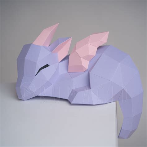 Pdf Template Dragon On A Rock Low Poly Origami Papercraft 3d Paper