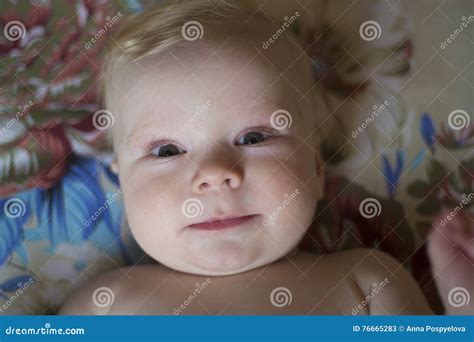 Cute Baby Lying On The Bed Portrait Stock Image Image Of Innocence