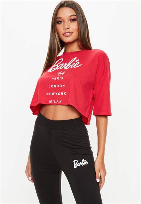 missguided barbie x missguided red city printed crop top long sleeve tops casual tops