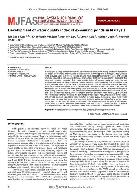 The wqi introduced by doe is being practiced in malaysia for about 25 years and serves as the basis for the. (PDF) Development of water quality index of ex-mining ...