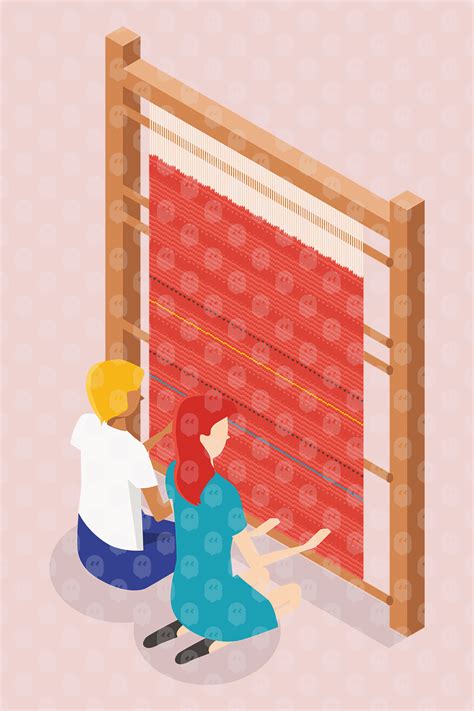 Archade Axonometric Two People Weaving Rugs Vector Drawings