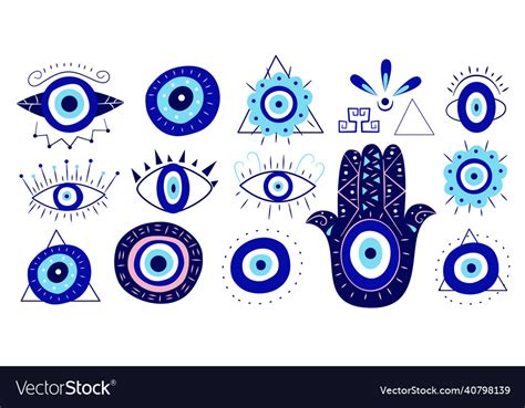 Greek Evil Eye Amulet And Hamsa Hand In A Set Vector Image