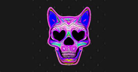 skull kitty cat skull happy cute creepy spooky pink colorful psychedelic trippy neon