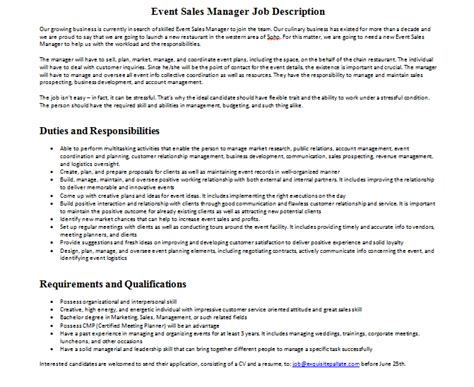 Welcome to the solution automotive recruitment job description sales executive: Event Sales Manager Job Description | Mous Syusa