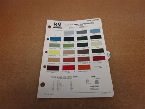 1975 Pontiac Car Paint Color Chip Chart Sheet Sample 800 Picclick