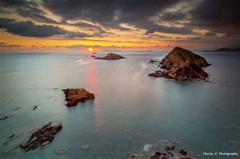 Wallpaper Sunset Sea Cliff Sun Seascape Green Rock Clouds