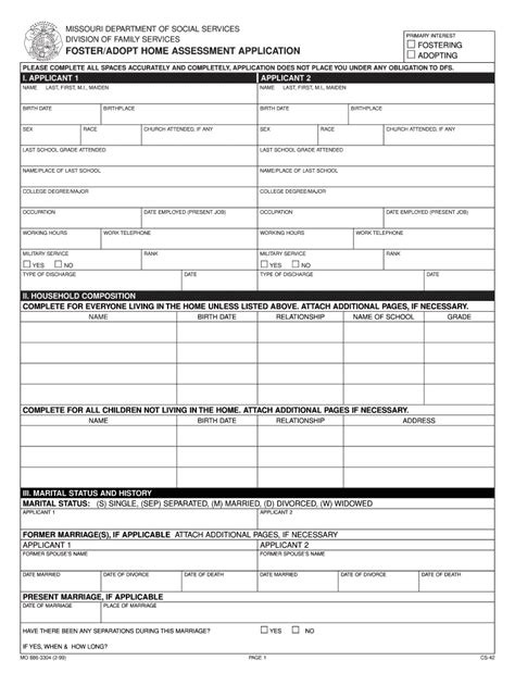 Missouri Foster Application Fill Online Printable Fillable Blank