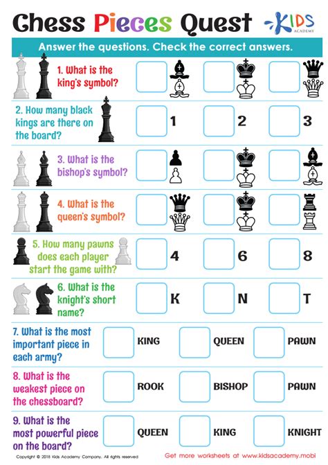 Chess Pieces Quest Worksheet Free Printable Pdf For Kids Answers And