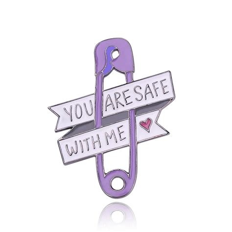 You Are Safe With Me Brooch With Purple Heart Hard Enamel Lapel Pins Backpack Hat Jewelry