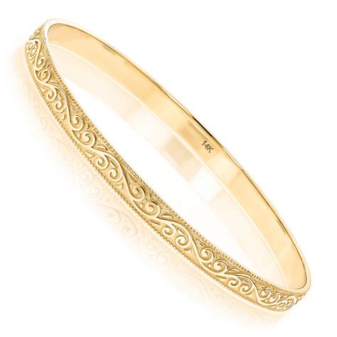 Solid 14k Gold Floral Bangle Bracelet For Women By Luxurman Benny Jewel