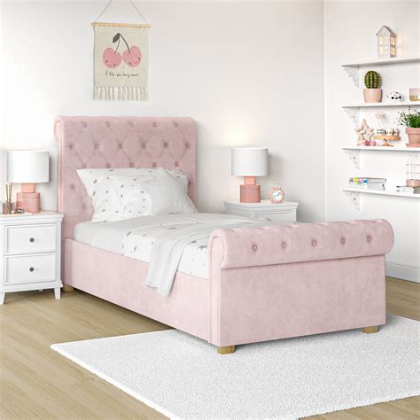 Pink Velvet Double Chesterfield Sleigh Bed Frame Safina