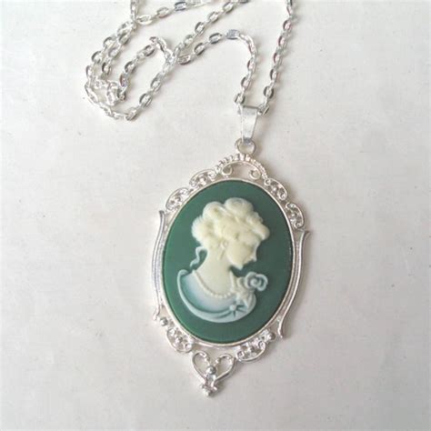 Items Similar To Classical Lady Green Cameo Necklace Silver Green And